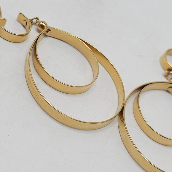 Gold Tone Napier Double Loop Drop Earrings With Stud Back Closure - Picture 3 of 5